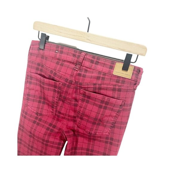 Women’s American Eagle Next Level Jeggings Stretch Red Black Plaid Pants Size 6 - Picture 4 of 6